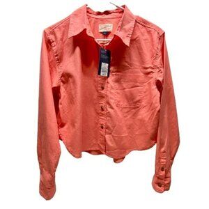 Universal Thread Co Women's Small Button Up Pink‎ Coral Cropped Casual Short NWT
